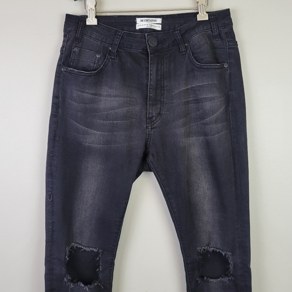 One Teaspoon Freebirds ll High Waist Skinny Jeans Raw Hem Black 28 - Picture 3 of 13
